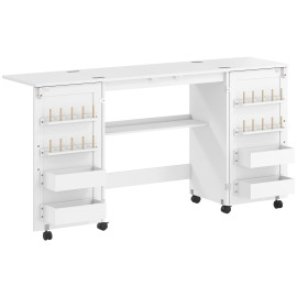 Table Perdita Couture Pliable Rangements Roulettes Blanc Organisé Créatif