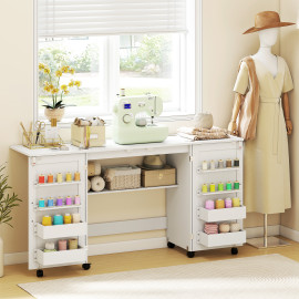 Table Perdita Couture Pliable Rangements Roulettes Blanc Organisé Créatif