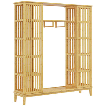 Armoire Penderie Fiordiligi Bambou Design Élégant 2 Portes Coulissantes Naturel
