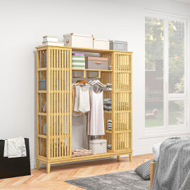 Armoire Penderie Fiordiligi Bambou Design Élégant 2 Portes Coulissantes Naturel
