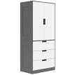 Armoire Bergenhof 2 Portes Penderie 3 Tiroirs Blanc Gris Rangement Chambre Moderne