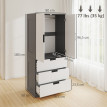 Armoire Bergenhof 2 Portes Penderie 3 Tiroirs Blanc Gris Rangement Chambre Moderne