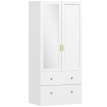 Armoire Penderie Hildegonde Design Miroir 2 Portes Tiroirs Blanc Doré Élégante Sécurisée