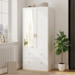 Armoire Penderie Hildegonde Design Miroir 2 Portes Tiroirs Blanc Doré Élégante Sécurisée