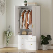 Armoire Penderie Hildegonde Design Miroir 2 Portes Tiroirs Blanc Doré Élégante Sécurisée