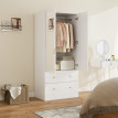 Armoire Penderie Hildegonde Design Miroir 2 Portes Tiroirs Blanc Doré Élégante Sécurisée