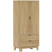 Armoire Fromont Penderie 2 Portes Cannelées Tiroirs Effet Bois Clair Naturel Silencieuse