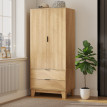 Armoire Fromont Penderie 2 Portes Cannelées Tiroirs Effet Bois Clair Naturel Silencieuse