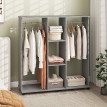 Armoire Penderie Venancio Rangement Mobile Style Bois Gris 120x40x128 cm