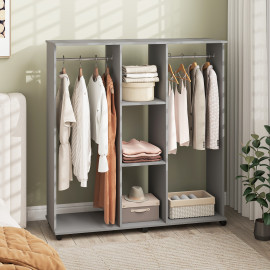 Armoire Penderie Venancio Rangement Mobile Style Bois Gris 120x40x128 cm