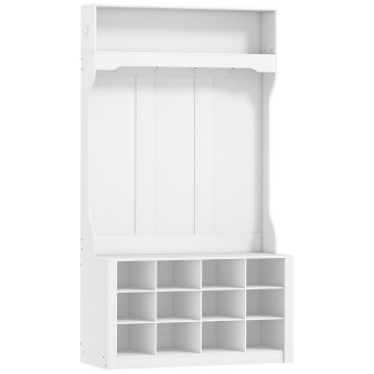 Meuble Entrée Igorre Banc Chaussures Vestiaire Rangement 12 Casiers Blanc
