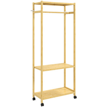 Portant Lorbach Mobile Bambou 2 Étagères Rangement Vêtements Naturel