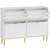 Meuble Chaussures Winifred Art Déco 4 Portes Blanc Doré Rangement Élégant Entrée