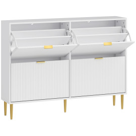 Meuble Chaussures Winifred Art Déco 4 Portes Blanc Doré Rangement Élégant Entrée