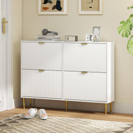 Meuble Chaussures Winifred Art Déco 4 Portes Blanc Doré Rangement Élégant Entrée