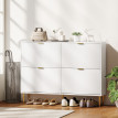 Meuble Chaussures Winifred Art Déco 4 Portes Blanc Doré Rangement Élégant Entrée