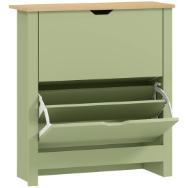 Armoire Ashbourne Rangement Chaussures 12 Paires Design Bois Vert Amande 72x26x80cm