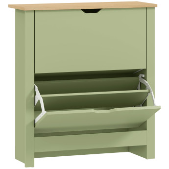 Armoire Ashbourne Rangement Chaussures 12 Paires Design Bois Vert Amande 72x26x80cm