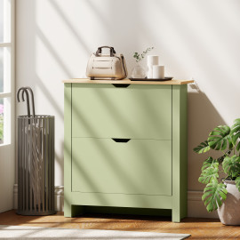 Armoire Ashbourne Rangement Chaussures 12 Paires Design Bois Vert Amande 72x26x80cm