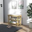 Banc Cholere Yolande Organisateur Chaussures 3 Niveaux Bambou Blanc Cassé Bois Naturel