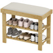 Banc Cholere Yolande Organisateur Chaussures 3 Niveaux Bambou Blanc Cassé Bois Naturel