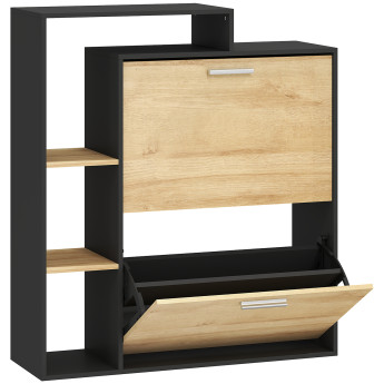 Meuble à Chaussures Jacinto Rangement Entrée Élégant Noir Effet Bois 80x26x90cm