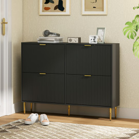 Meuble à Chaussures Flore Art Déco 4 Portes Métal Doré Noir Élégant Rangement Entrée