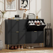 Meuble à Chaussures Flore Art Déco 4 Portes Métal Doré Noir Élégant Rangement Entrée