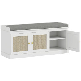 Banc Lorenzo Style Bohème Chic Rangement Chaussures 3 Portes Blanc