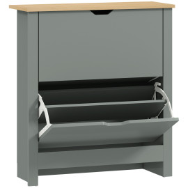 Armoire à Chaussures Felisa Design Contemporain Rangement Entrée Gris Clair & Bois Naturel