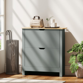 Armoire à Chaussures Felisa Design Contemporain Rangement Entrée Gris Clair & Bois Naturel