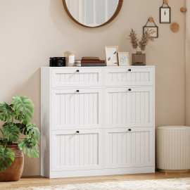 Meuble à Chaussures Vogelbach Rangement Entrée Étroit 6 Portes Blanc