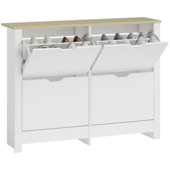 Armoire Borgomanero 4 Portes Chaussures Rangement Contemporain Chêne Blanc