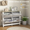 Armoire Borgomanero 4 Portes Chaussures Rangement Contemporain Chêne Blanc