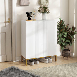 Meuble à Chaussures Lisabetta Art Déco Élégant Blanc Rangement 20 Paires
