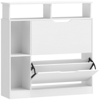 Meuble à Chaussures Brunnbach Rangement Entrée Minimaliste Blanc Effet Bois 89x25x92 cm