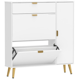 Meuble Ragnald Armoire Chaussures Design Blanc Métal Doré Rangement Élégant