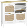 Meuble à chaussures Nonio style bohème rotin effet bois blanc compact 20 paires