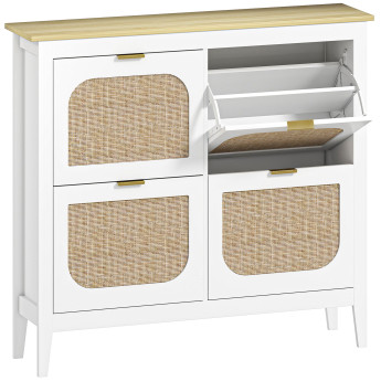 Meuble à chaussures Nonio style bohème rotin effet bois blanc compact 20 paires