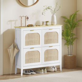 Meuble à chaussures Nonio style bohème rotin effet bois blanc compact 20 paires
