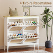 Meuble à chaussures Nonio style bohème rotin effet bois blanc compact 20 paires