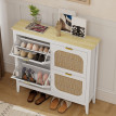 Meuble à chaussures Nonio style bohème rotin effet bois blanc compact 20 paires
