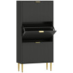 Meuble Bermudo Art Déco 3 Portes Rangement Chaussures Noir Doré Luxe Élégant