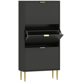 Meuble Bermudo Art Déco 3 Portes Rangement Chaussures Noir Doré Luxe Élégant