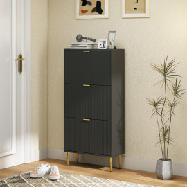 Meuble Bermudo Art Déco 3 Portes Rangement Chaussures Noir Doré Luxe Élégant