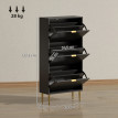 Meuble Bermudo Art Déco 3 Portes Rangement Chaussures Noir Doré Luxe Élégant