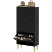 Meuble Bermudo Art Déco 3 Portes Rangement Chaussures Noir Doré Luxe Élégant