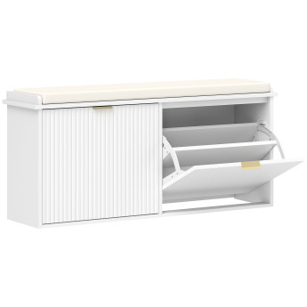 Banc Meuble Eladio Design 2 en 1 Rangement Chaussures Blanc Doré Chic Confortable