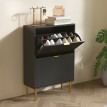 Meuble à Chaussures Waldrada Art Déco Luxe Noir Portes Dorées Rangement Élégant 12 Paires