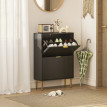Meuble à Chaussures Waldrada Art Déco Luxe Noir Portes Dorées Rangement Élégant 12 Paires